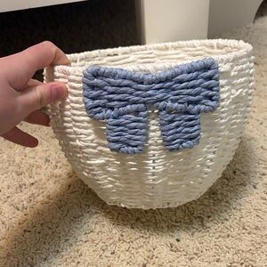 White Woven Basket with Blue Bow